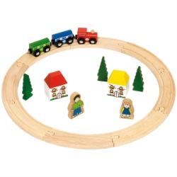 Afbeeldingen van Bigjigs Houten Treinbaan BJT010 – 20-delige Speelset met huisjes  Bigjigs