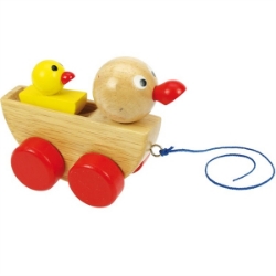Afbeeldingen van Houten trekfiguur Eend met kuiken 12m+ Bigjigs