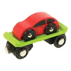 Bild von Wagon met autootje houten treinbaan Bigjigs