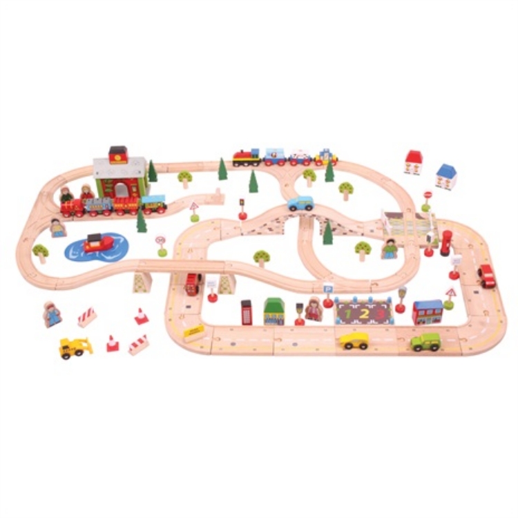 Picture of Gecombineerde treinbaan- en autowegset hout Bigjigs