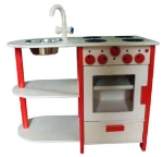 Afbeeldingen van Rode speel-kinderkeuken combi peuter hout Van Dijk Toys