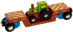 Afbeeldingen van Wagon, dieplader met tractor houten treinbaan Bigjigs