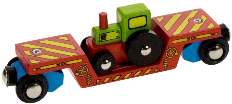Picture of Wagon, dieplader met tractor houten treinbaan Bigjigs