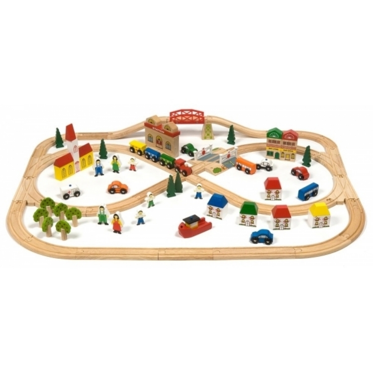 Picture of Treinbaanset hout Stad en Land 101-delig Bigjigs