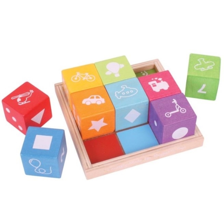 Afbeeldingen van Houten gekleurde blokken met afbeelding op tray - Bigjigs - 1jr+