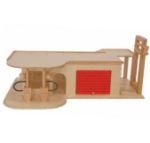 Afbeeldingen van Speel-garage met lift, roldeur en benzine pomp Hout Van Dijk Toys