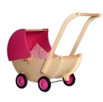Picture of Poppenwagen naturel- en roze beweegbare kap Hout Van Dijk Toys