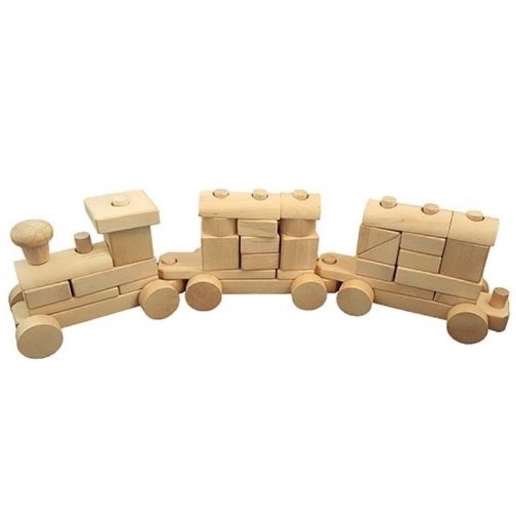 Bild von Bouw/blokkentrein groot naturel hout 63,5 cm lang