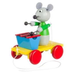 Afbeeldingen van Trekfiguur xylofoon muis in groen jasje