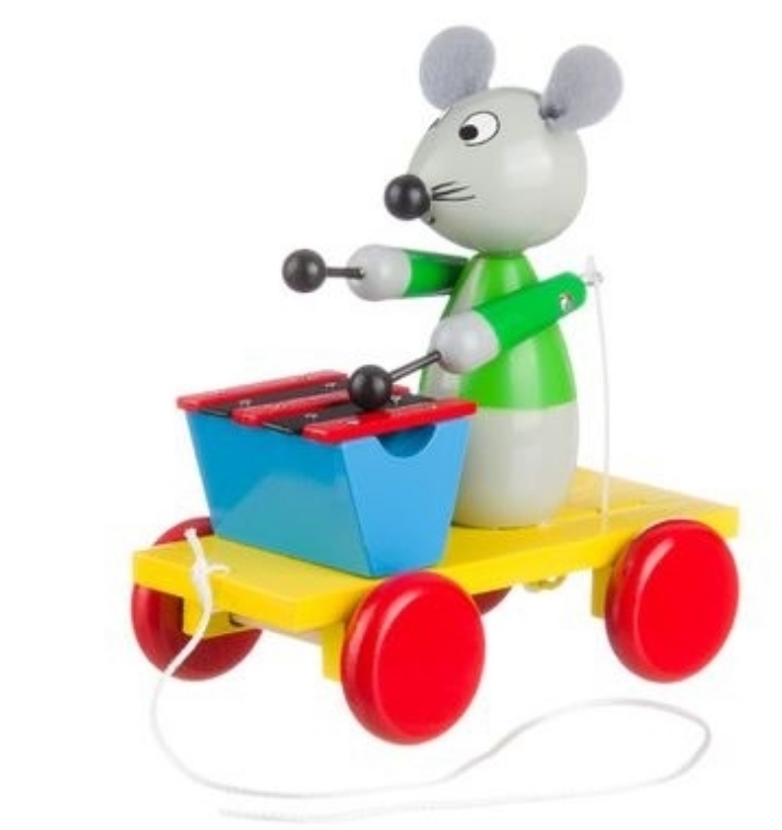 Afbeeldingen van Trekfiguur xylofoon muis in groen jasje