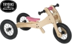 Afbeeldingen van Trybike houten 2 en 3-wieler loopfiets 2-in-1, roze zadelhoesje en kinbeschermer 