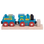 Picture of Blauwe locomotief ABC met tender houten treinbaan Bigjigs