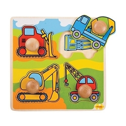 Afbeeldingen van Bigjigs Puzzel grote knoppen Werkvoertuigen – vanaf 12 mnd