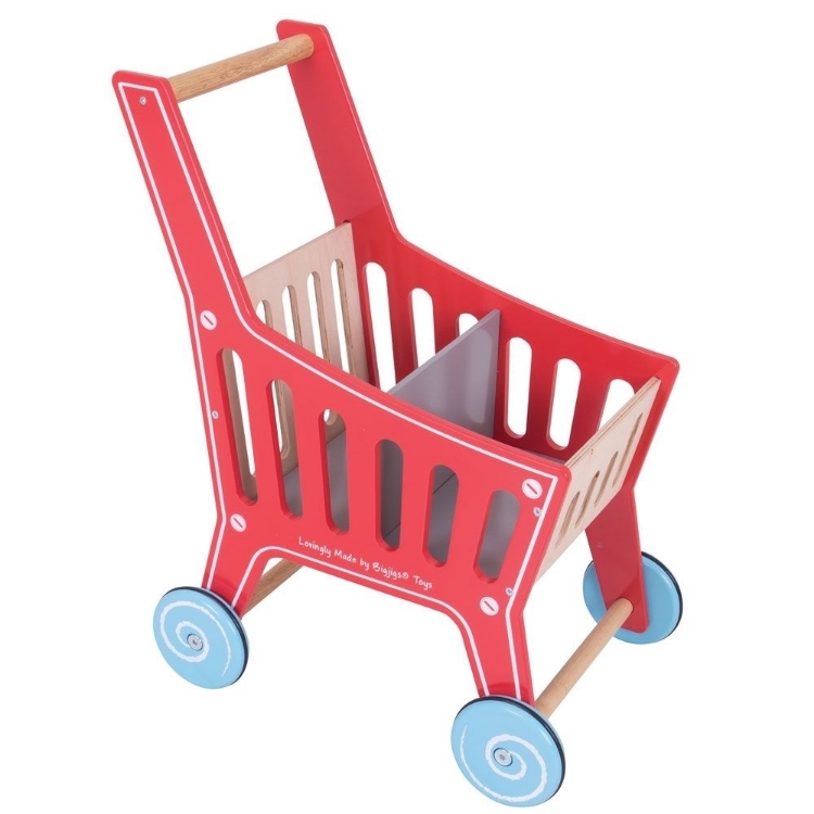 Picture of Speel-winkelwagen rood/naturel hout Bigjigs