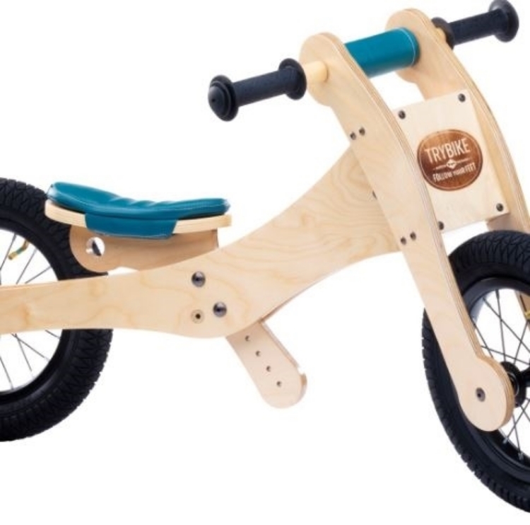 Afbeeldingen van Trybike, zadelhoes en kinbeschermer blauw voor loopfiets hout