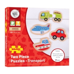 Afbeeldingen van Bigjigs Houten Puzzels Voertuigen – 4 puzzels van 2 stukken – 18m+