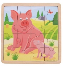 Picture of Legpuzzel Varkens in frame 16 stukjes 2jr+ Bigjigs