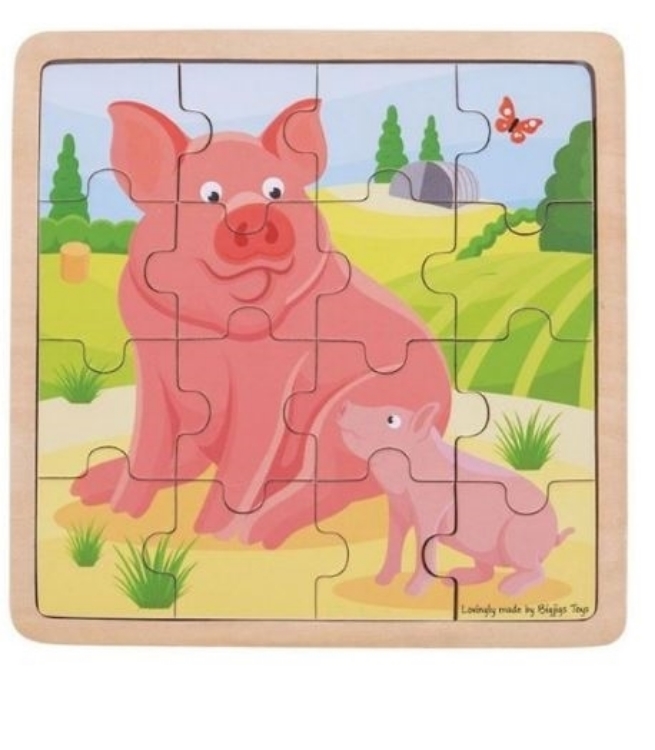 Picture of Legpuzzel Varkens in frame 16 stukjes 2jr+ Bigjigs