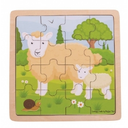 Afbeeldingen van Legpuzzel Schaapjes in frame 16 stukjes 2jr+ Bigjigs