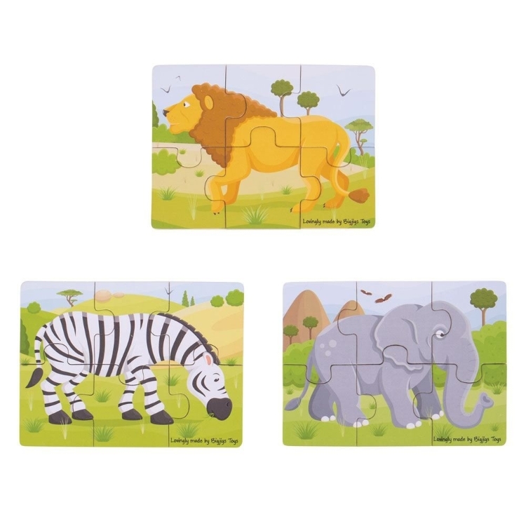 Picture of 3 Puzzels van 6 stukjes Safari 2jr+ Bigjigs