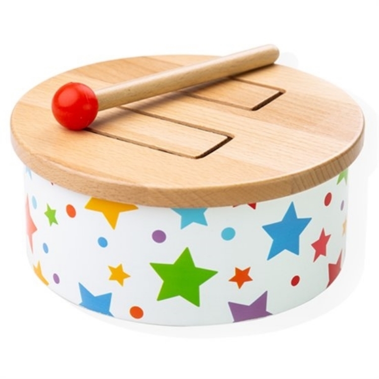 Afbeeldingen van Houten trommel wit met sterren Bigjigs