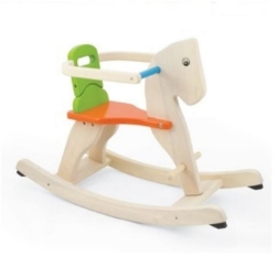 Afbeeldingen van Hobbelpaard Pintoy naturel oranje zitting en groene leuning