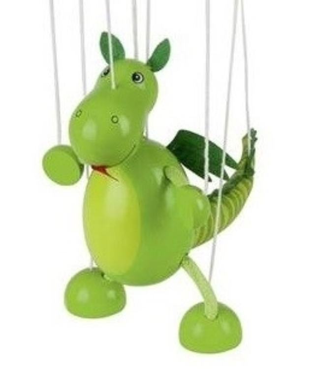 Picture of Goki Marionette Dinosaurus Hout Totaal 38 cm diertje 16 cm