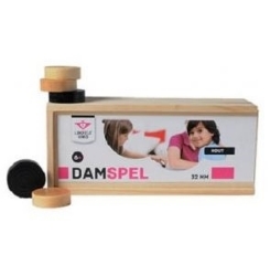 Afbeeldingen van Damstenen, zwart en naturel essenhout, in houten kist, ⌀ 30 mm