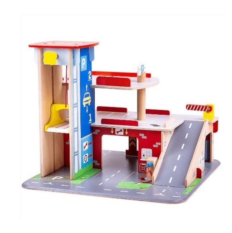 Afbeeldingen van Parkeergarage hout met echte lift Bigjigs
