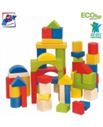 Afbeeldingen van 50 stuks bouwblokken hout gekleurd Woody
