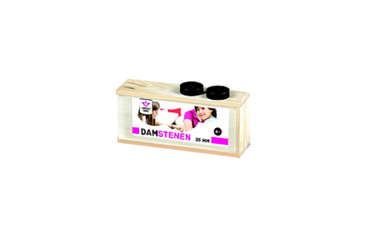 Picture of Damstenen, essenhout, zwart en naturel in houten kist, ⌀ 35 mm