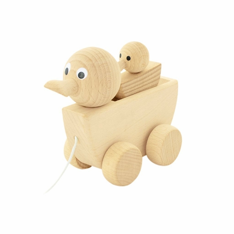 Afbeeldingen van Trekfiguur Eendje met jong naturel Beukenhout