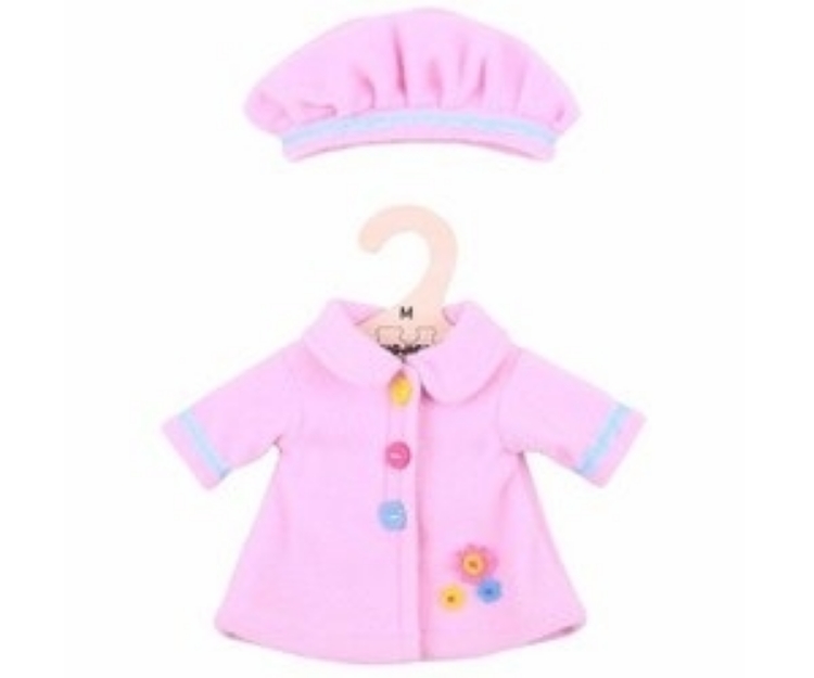 Afbeeldingen van Poppenkleding Roze jasje en muts (M) 30cm Bigjigs