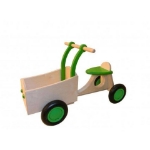 Afbeeldingen van Groene houten bakfiets vierwieler-kinderloopfiets -Van Dijk Toys