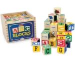 Afbeeldingen van Alfabetblokken groot (4x 4 cm) 48 stuks in houten kist