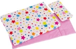 Afbeeldingen van Poppenbedset dekje, matras en kussen - wit met vrolijke sterren Goki