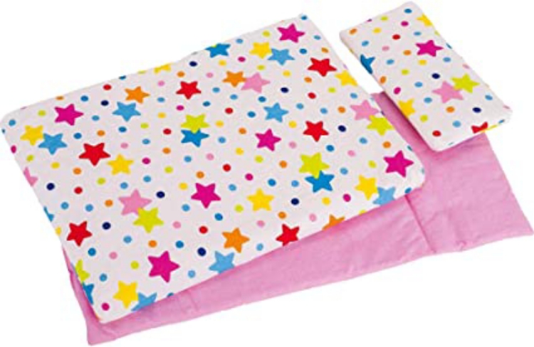 Picture of Poppenbedset dekje, matras en kussen - wit met vrolijke sterren Goki