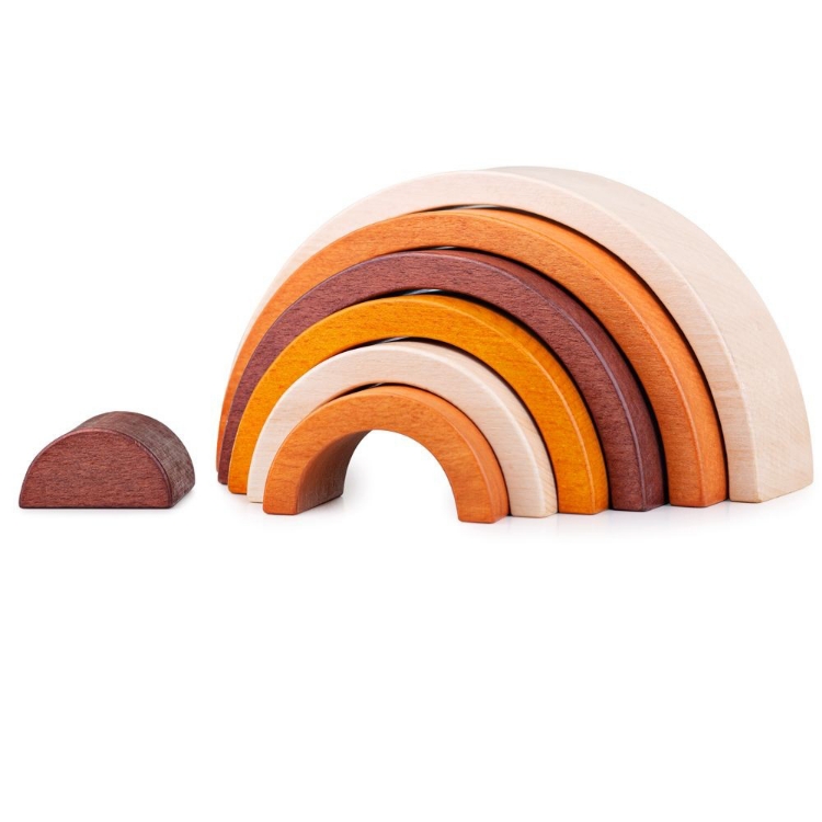 Afbeeldingen van Houten regenboog 7 bogen natuurkleuren rood-bruin-achtig Bigjigs