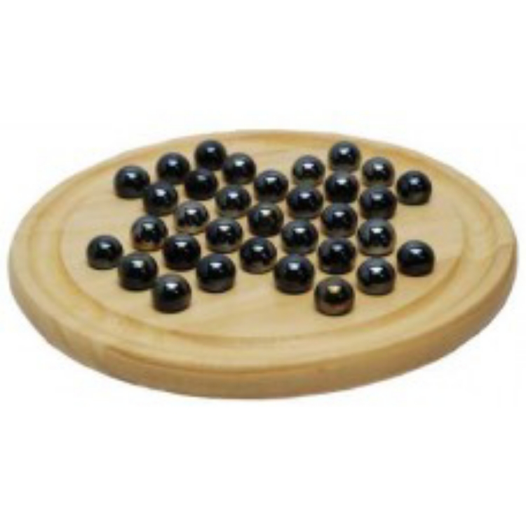 Image de Solitair houten bord 22 cm met zwarte glazen knikkers