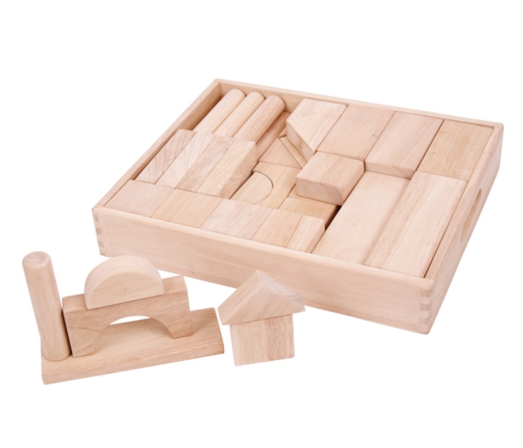 Picture of Bigjigs Naturel Houten Blokken Groot in Kist – Montessori Speelgoed vanaf 12M