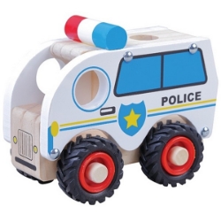 Afbeeldingen van Houten politieauto met rubber wielen