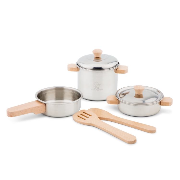 Picture of Metalen pannenset 3 pannetjes en 2 lepels