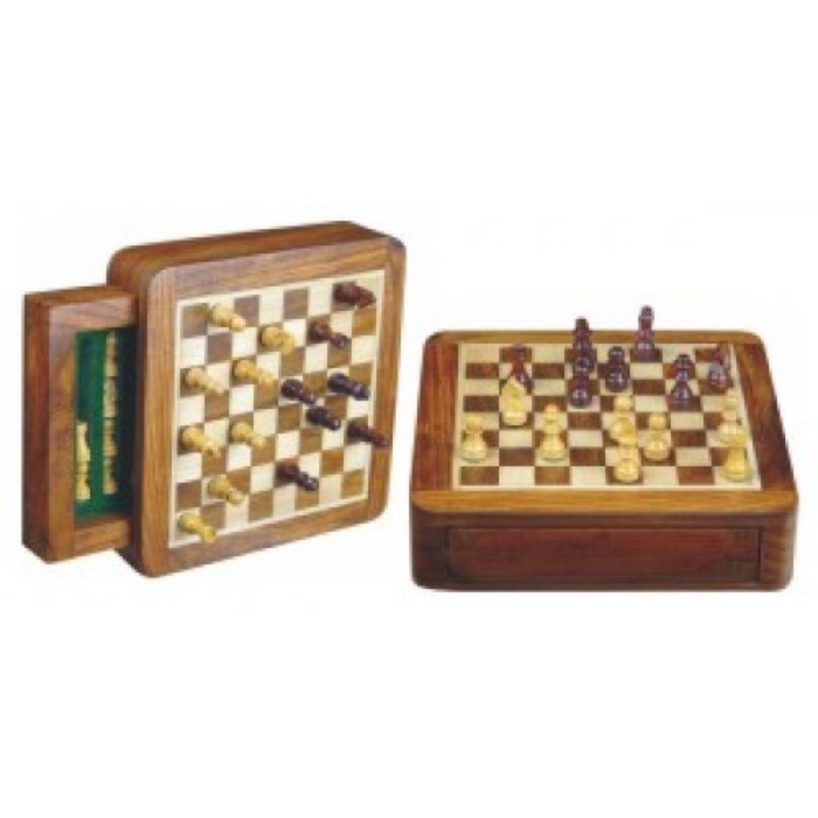 Afbeeldingen van Schaak cassette magnetisch, ingelegd palissanderhout 19x19cm