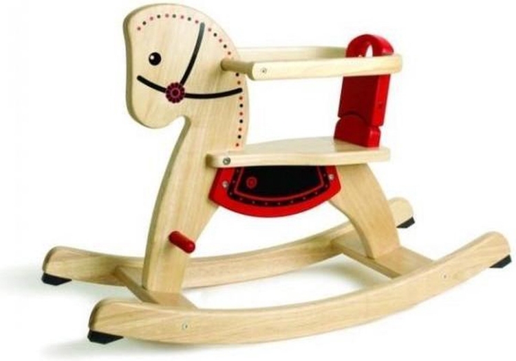 Bild von Hobbelpaard Pintoy naturel met rood zadel en veiligheidsbeugel