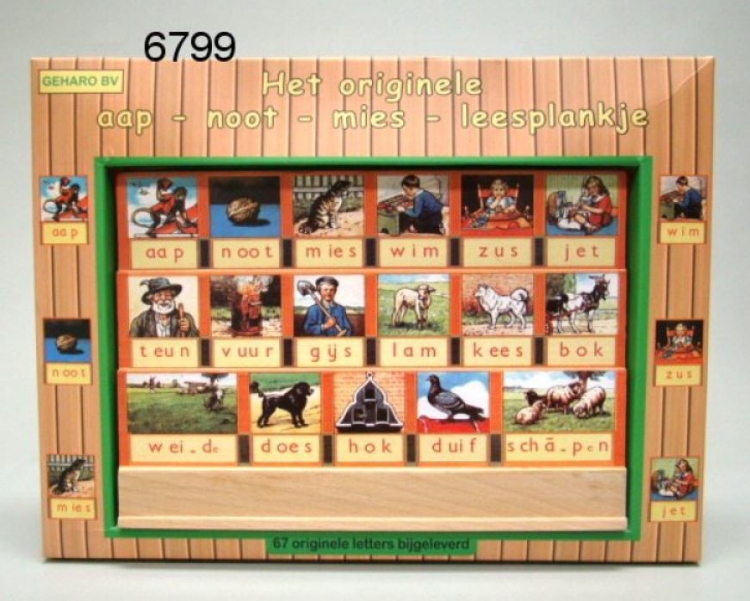 Afbeeldingen van Leesplankje Aap Noot Mies origineel  met 67 letters
