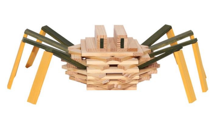Picture of Kapla, Spin 75 plankjes in kist, naturel -groen-geel