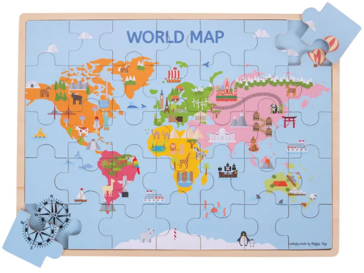 Afbeeldingen van Houten puzzel van de wereld Bigjigs
