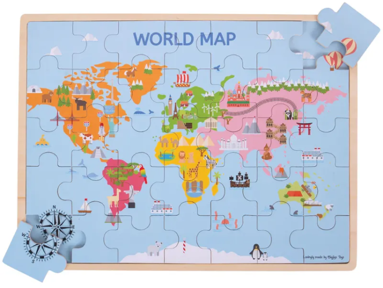 Picture of Houten Puzzel Wereld - Bigjigs  -  3jr+