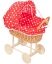 Image de Rotan-riet poppenwagen houten wielen bekleed rood met wit blokken