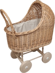 Picture of Poppenwagen riet met vaste kap creme kleur bekleding